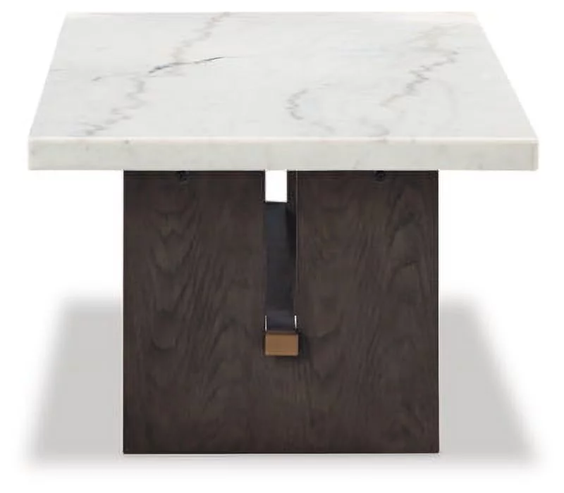Signature Design by Ashley Burkhaus Traditional Rectangular Coffee Table with Marble Tabletop, Dark Brown & White