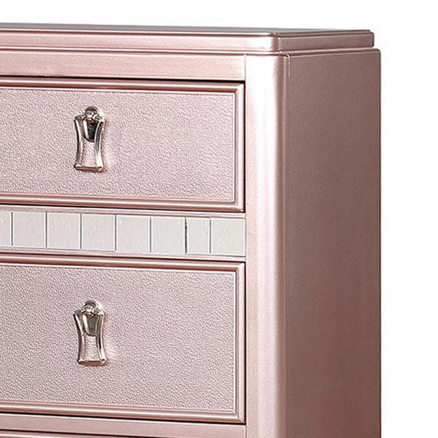 Benzara Five Drawers Contemporary Solid Wood Chest With Mirror Accent, Pink