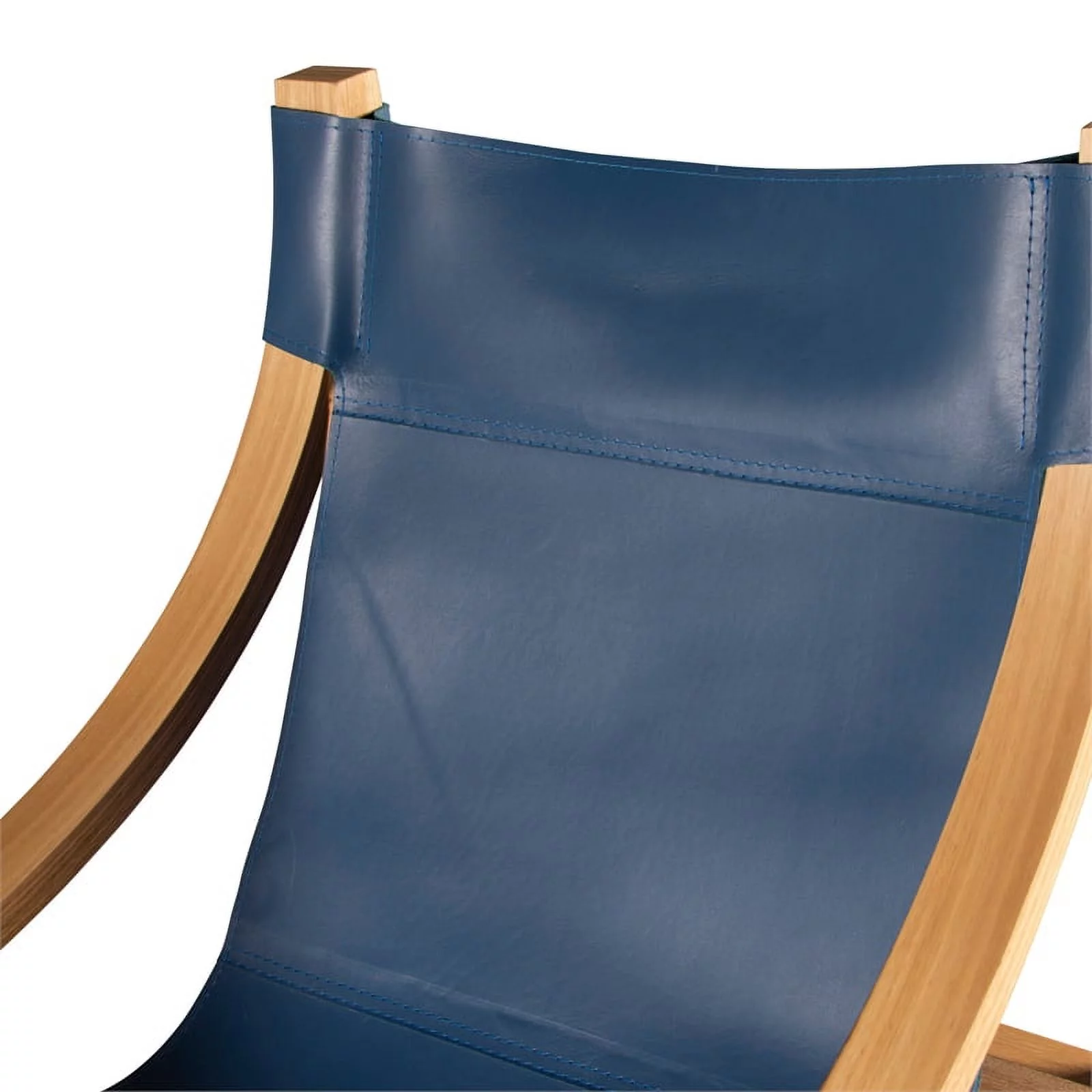 Bowery Hill Cobalt Blue Top Grain Leather and Solid Wood Sling Chair