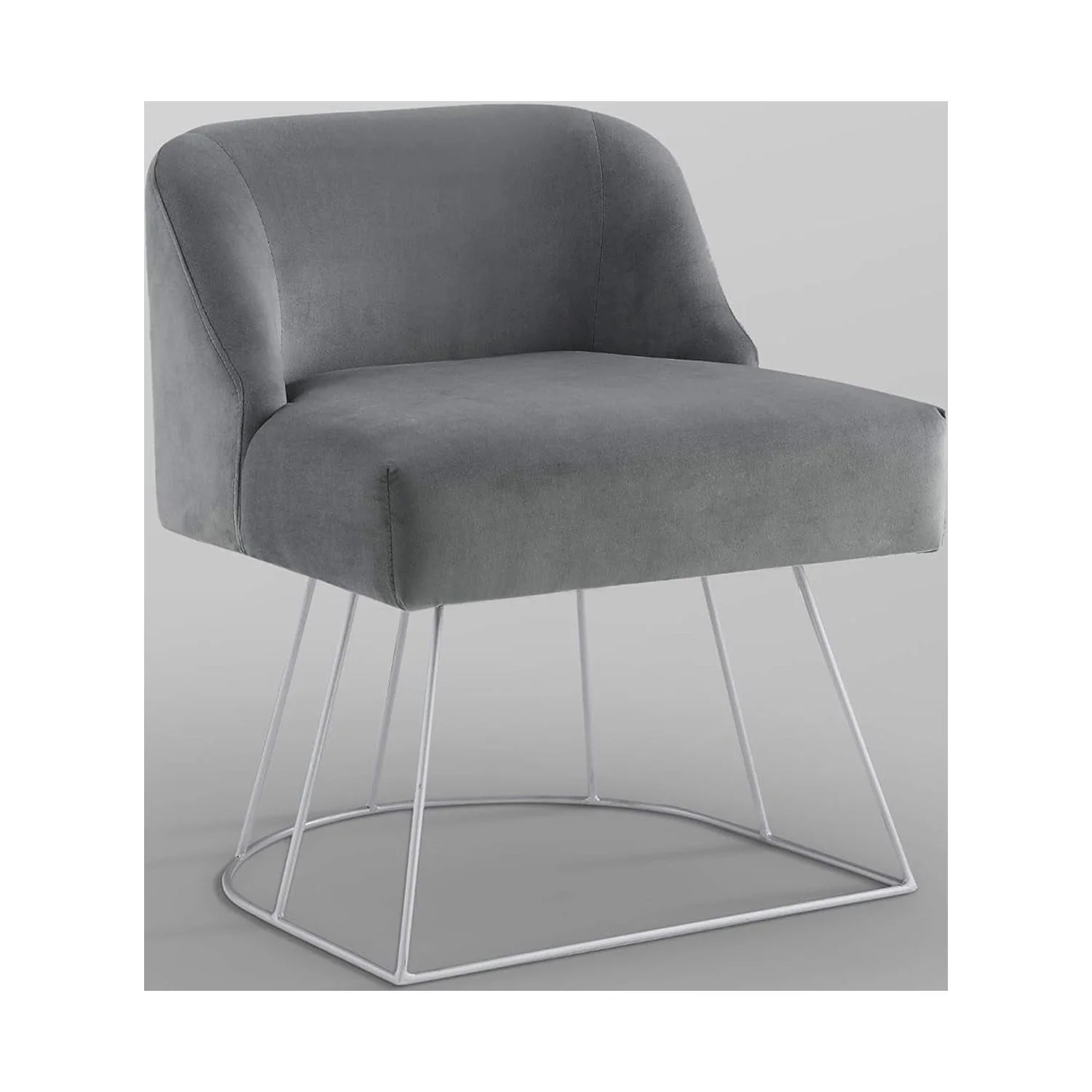 Odile Velvet Vanity Stool With Silver Base , Grey