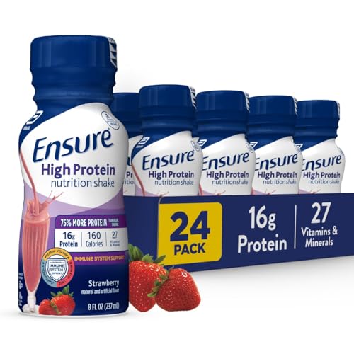 Ensure High Protein Strawberry Nutrition Shake, Ready to Drink, 16g Protein and 27 Vitamins and Minerals, 8 fl oz, 24 Pack