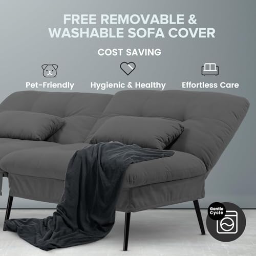 COMHOMA Convertible Sofa Bed,68″Fabric Couch with Adjustable Backrest,Loveseat Recliner Sleeper Living Room Furniture futon Set,Black