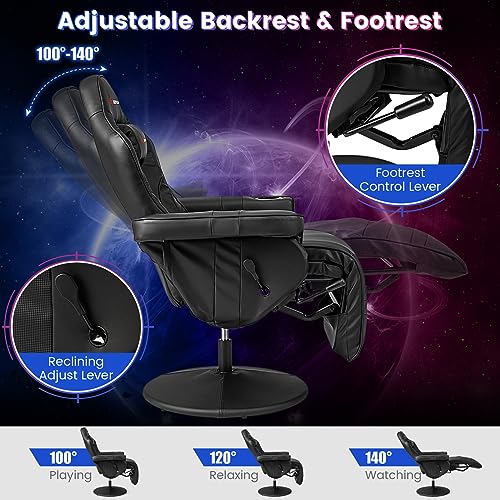 Gaming Recliner Adjustable Massage Gaming Chair with Cup Holder Footrest Ergonomic Single Sofa Living Room Home Theater Seating with Side Pouch, Blue