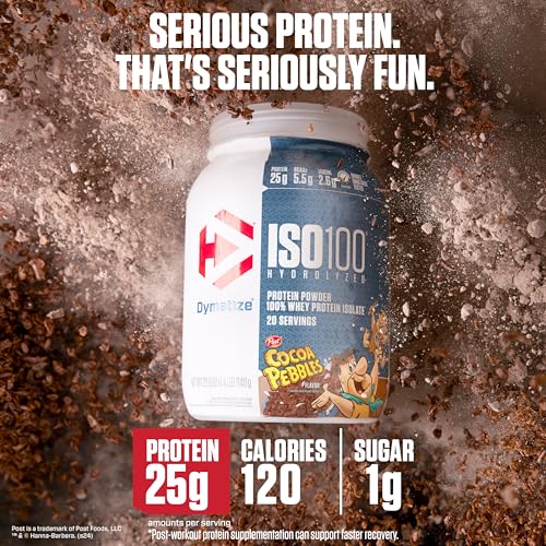 Dymatize x Fruity Pebbles ISO100 Whey Protein Powder Isolate, 25g of Protein, 20 Servings, 5.5g BCAAs, 120 Cal., Gluten Free, 1g Fat, 1g Sugar, 2g Carb