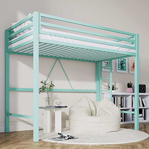 SHA CERLIN Loft Bed Twin Size with Ladder and Guardrail,Heavy Duty Metal Slats Support No Box Spring Needed Small Space Saving Furniture for Bedroom Dorm,Black