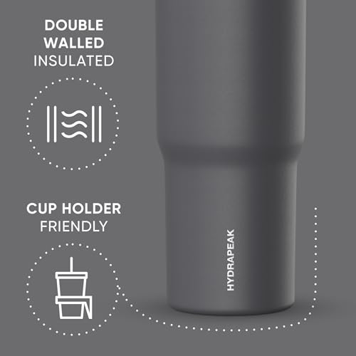 Hydrapeak Nomad 24 oz Tumbler with Handle and Straw Lid, Leakproof, Double Insulated, 24oz Cup Stainless Steel (Blush)