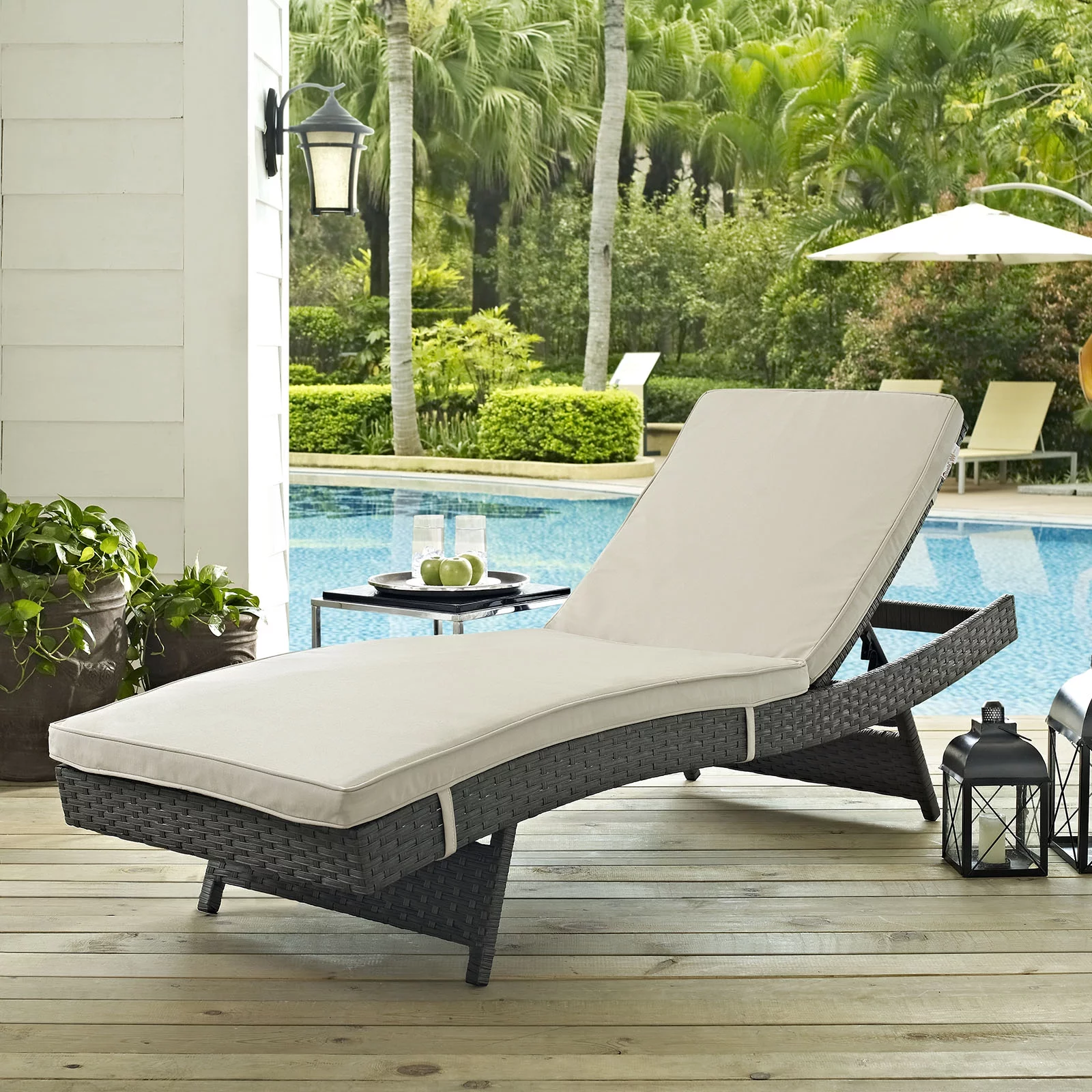 Modway Sojourn Outdoor Patio Sunbrella® Chaise in Antique Canvas Beige