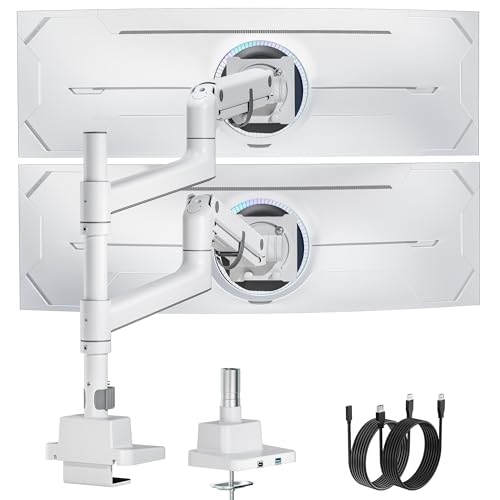 monTEK 17-57 Inch Dual Ultrawide Monitor Arm for Up to 59.4lbs Screen, Aluminum Heavy-Duty Gas Spring Vertical Stackable Curved Screen Adjustable Monitor Stand,75/100mm Vesa Mount, Black