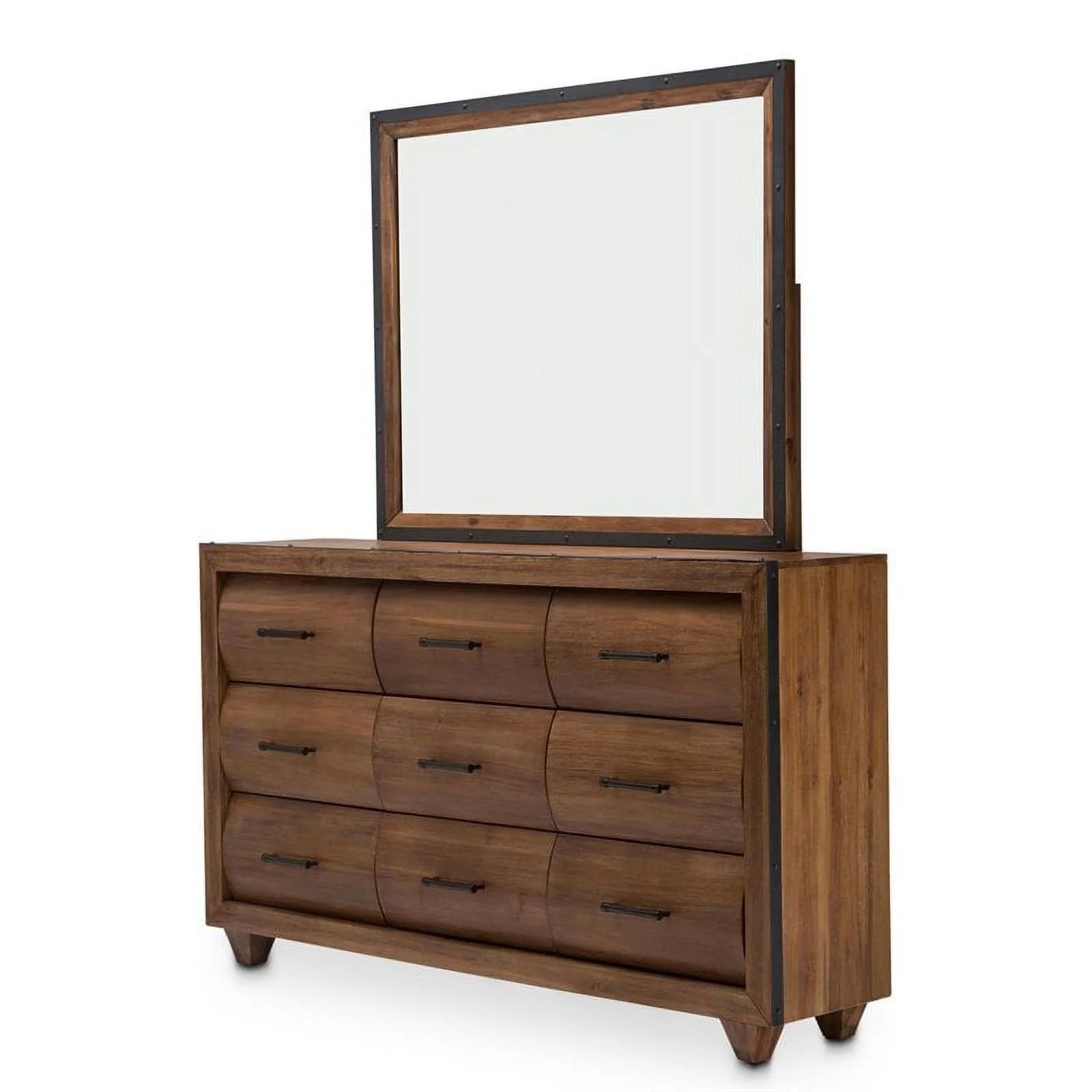 Michael Amini Brooklyn Walk Wood Dresser with Mirror Set in Burnt Umber Brown