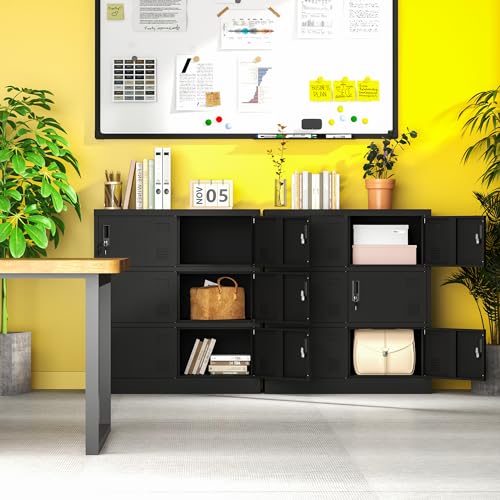 6 Doors Metal Lockers for Employees, Steel Storage Locker with Lock and Card Slot, Employee Lockers for Home, Office, School, Gym, Require Assembly(Black)