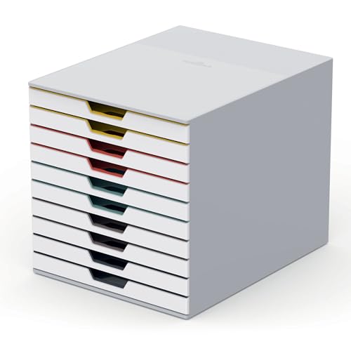 Durable Varicolor 5 Drawer Unit - White Desktop Drawer Set with 5 Color Coded Draws - Letter to Folio Size Files - Perfect for Storing Documents and Paper Work