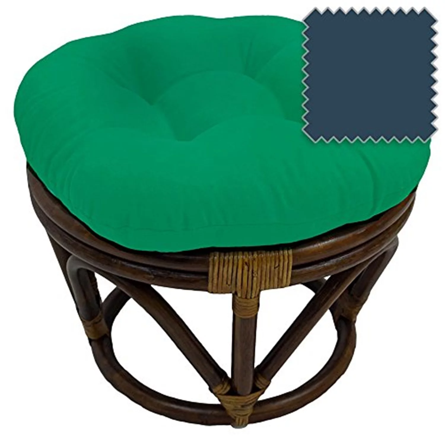 International Caravan  Rattan Footstool with Twill Cushion, Indigo