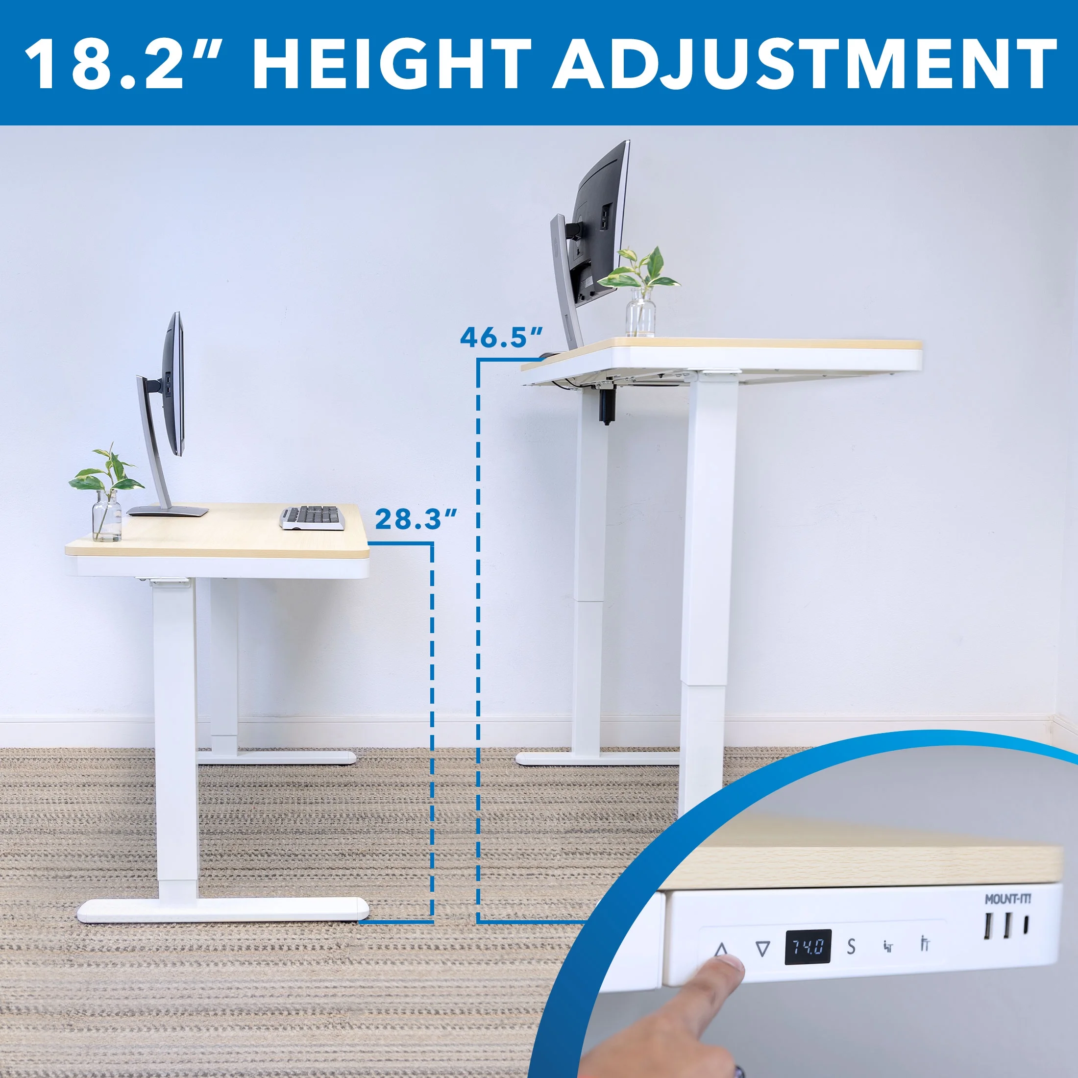 Mount-It! Compact Height Adjustable Sit-Stand Desk with Drawer USB Hub Ergonomic