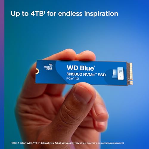 Western Digital 4TB WD Blue SN5000 NVMe Internal Solid State Drive SSD - PCIe Gen 4.0, M.2 2280, Up to 5,500 MB/s - WDS400T4B0E