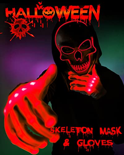Sumind Halloween LED Mask Scary LED Skeleton Purge Hacker Glow in the Dark Mask for Halloween Costume Party(Red)