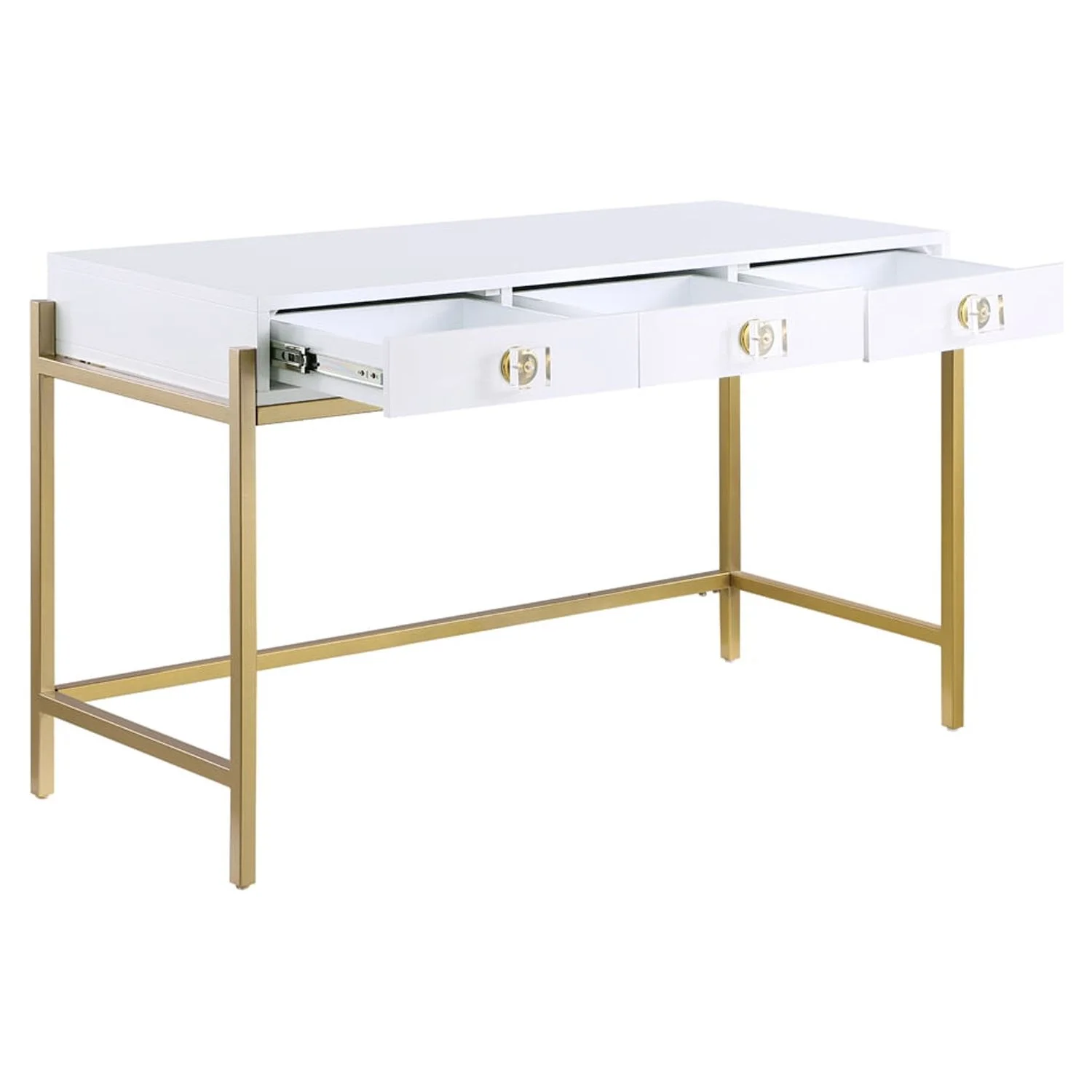 Best Master Furniture Tamila White Lacquered Computer Desk with Gold Frame