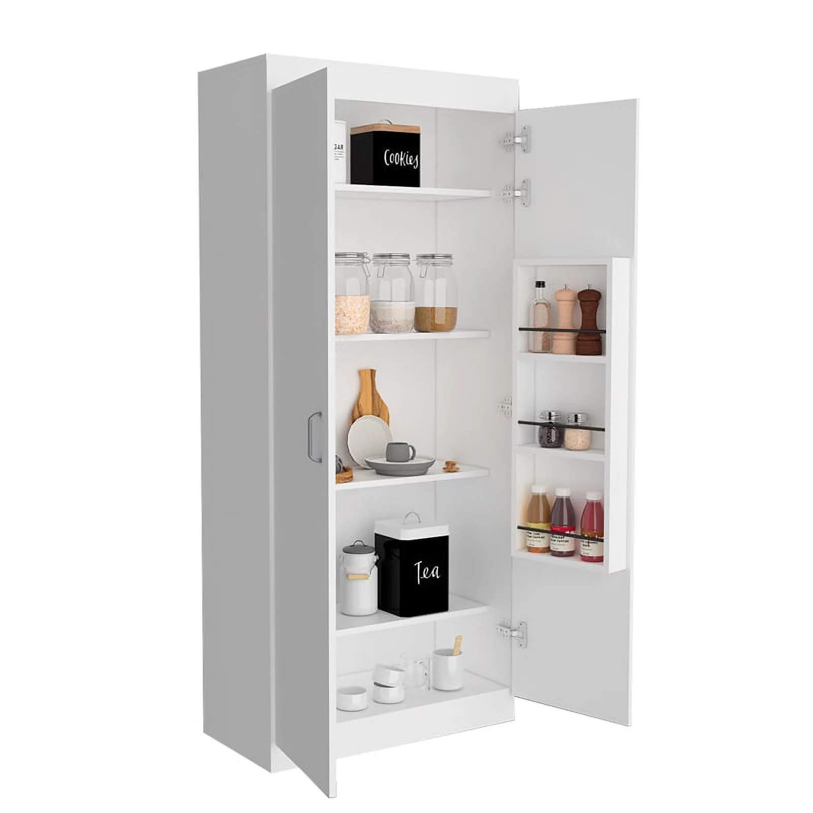 Pemberly Row 5-Shelf Modern Engineered Wood Pantry Cabinet in White