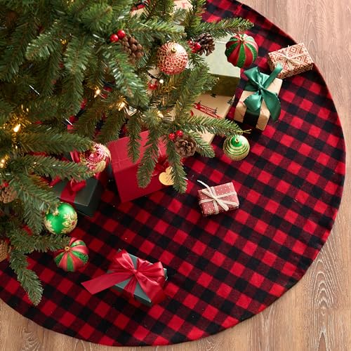 Joiedomi Christmas Tree Skirt 48Inch Buffalo Red and Black Plaid Decor for Xmas New Years Eve Holiday Party Indoor Decoration