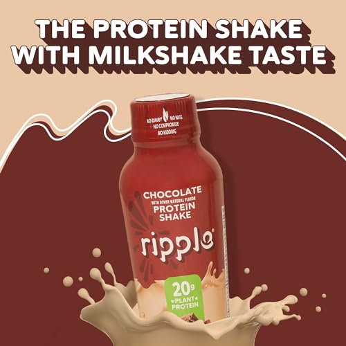 Ripple Vegan Protein Shake | Chocolate | 20g Nutritious Plant Based Pea Protein | Shelf Stable | No GMOs, Soy, Nut, Gluten, Lactose | 12 Oz, 12 Pack