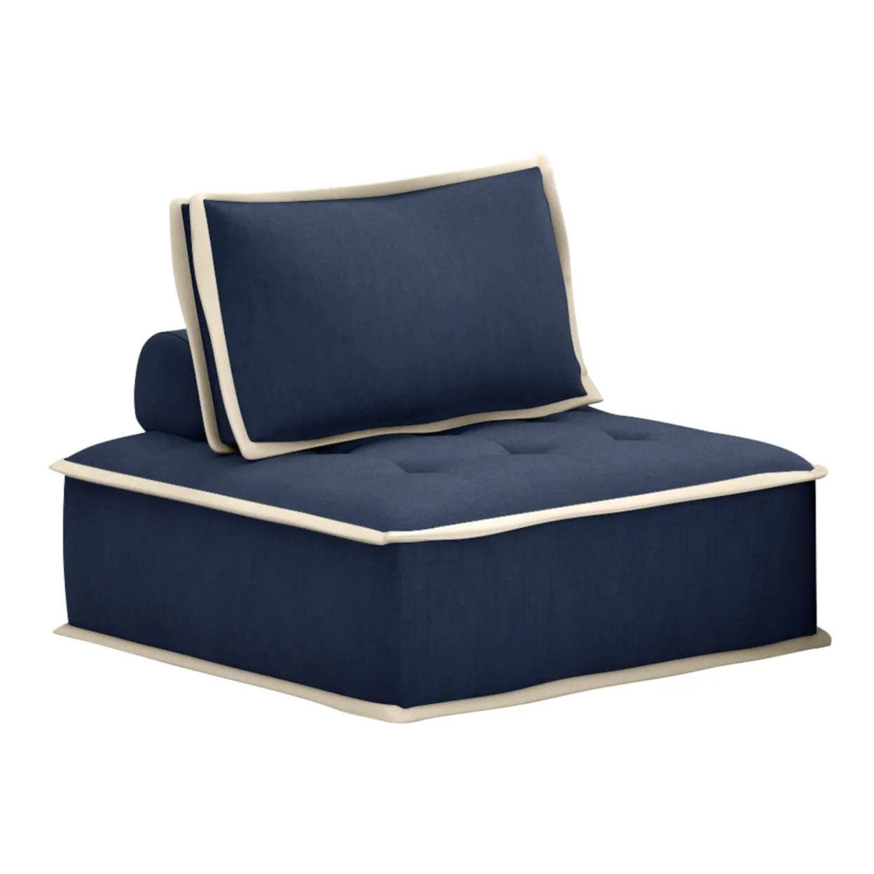 Pixie Navy Blue And Cream Fabric Modular Sectional Seating Armless Accent Chair