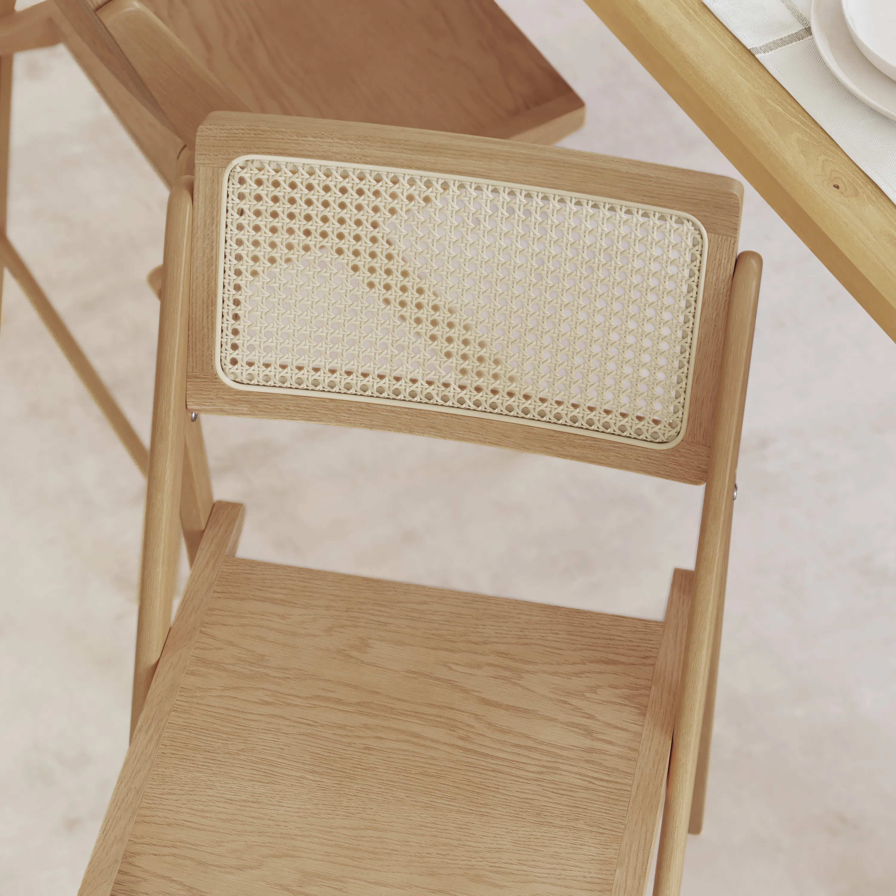 Emma + Oliver Set of 2 Cane Rattan Folding Chairs with Solid Wood Frames and Seats and Breathable Woven Rattan Backrest in Natural