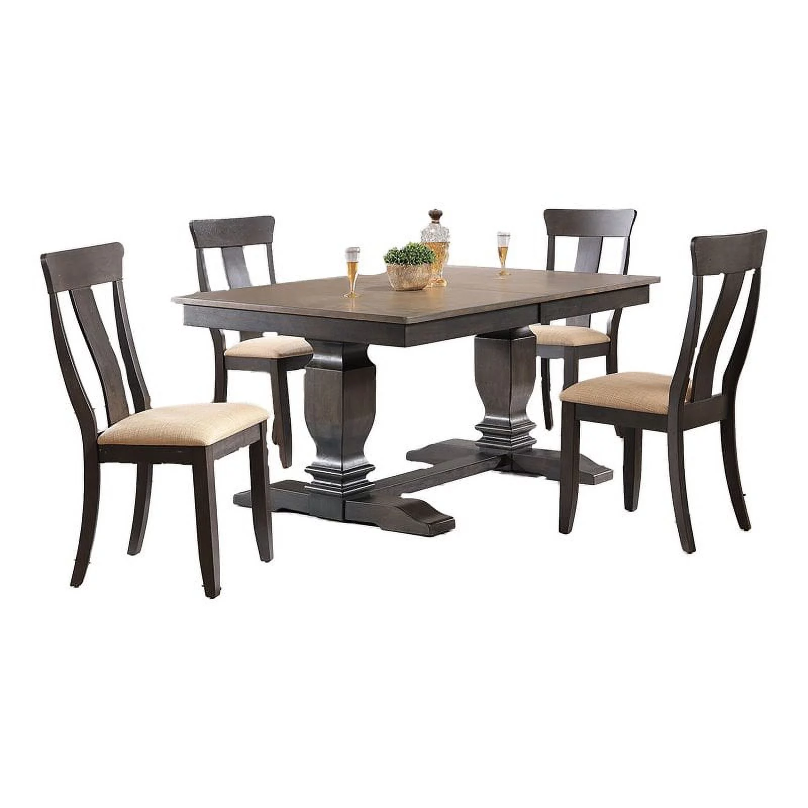 Iconic Furniture Company 5-Pc Rubberwood Dining Set in Gray/Black Stone