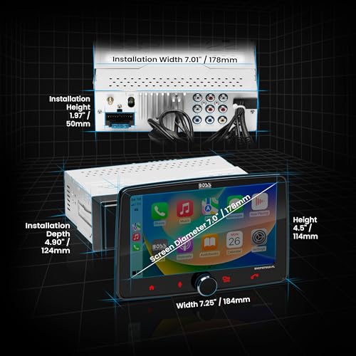 BOSS Audio Systems BVCP9700A-FL Single DIN Car Stereo Wireless Apple CarPlay, Android Auto, 7 Inch Touchscreen, Bluetooth, AM/FM Radio Receiver