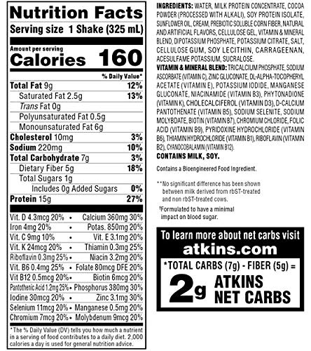 Atkins Creamy Milk Chocolate PLUS Protein Shake, 30g Protein, 7g Fiber, 2g Net Carb, 1g Sugar, Keto Friendly, Low Carb, High Protein Drink, 12 Count