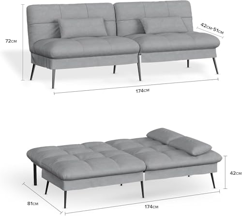 COMHOMA Convertible Sofa Bed,68″Fabric Couch with Adjustable Backrest,Loveseat Recliner Sleeper Living Room Furniture futon Set,Black