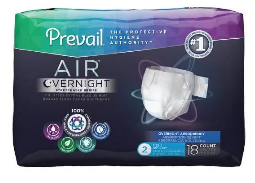 Prevail Air Overnight Adult Brief Tab Closure Size 2 Disposable Heavy Absorbency, NGX-013 - CASE OF 72