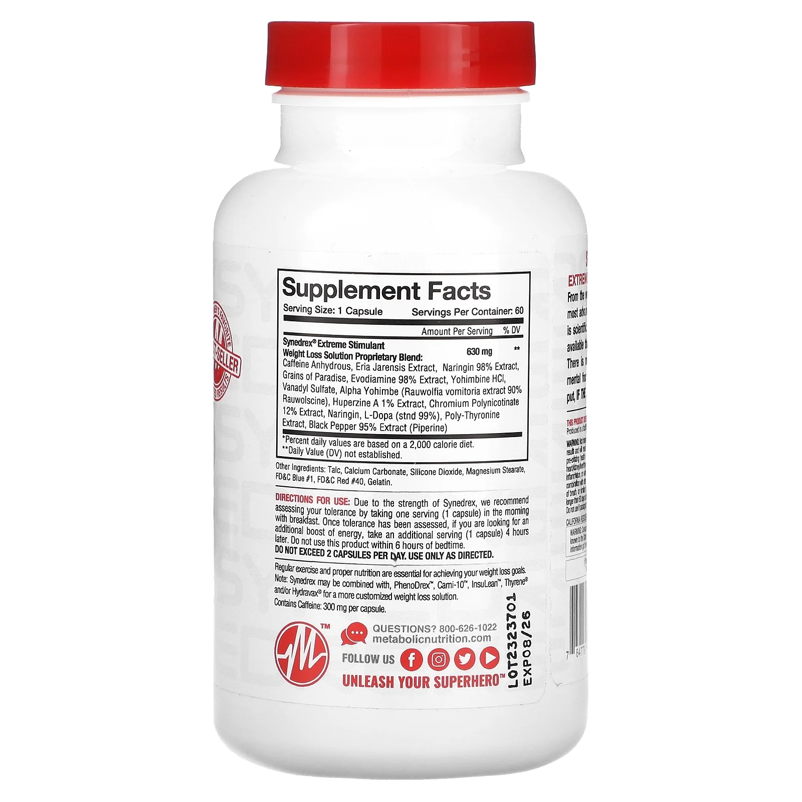 Metabolic Nutrition Synedrex, Extreme Stimulant Weight Loss Solution, Extra Strength, 60 Capsules