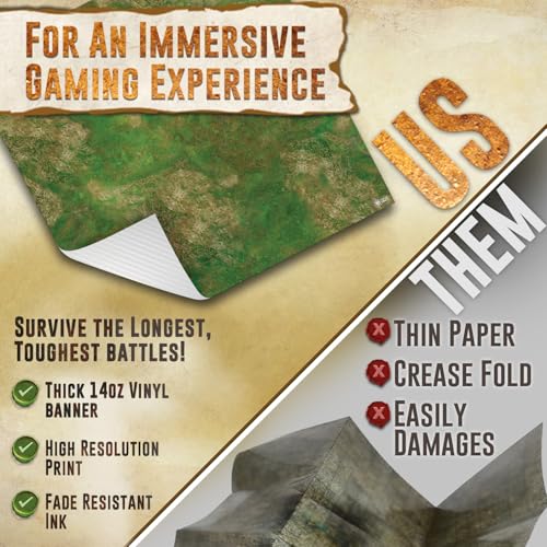 Battle Game Mat - 48x48 - Dungeons Tabletop Dragons Dice Role Playing Map - Wargaming RPG Warfare 40k Flames War - Reusable Miniature Figure Board Games - Warhammer Gaming Vinyl Mat