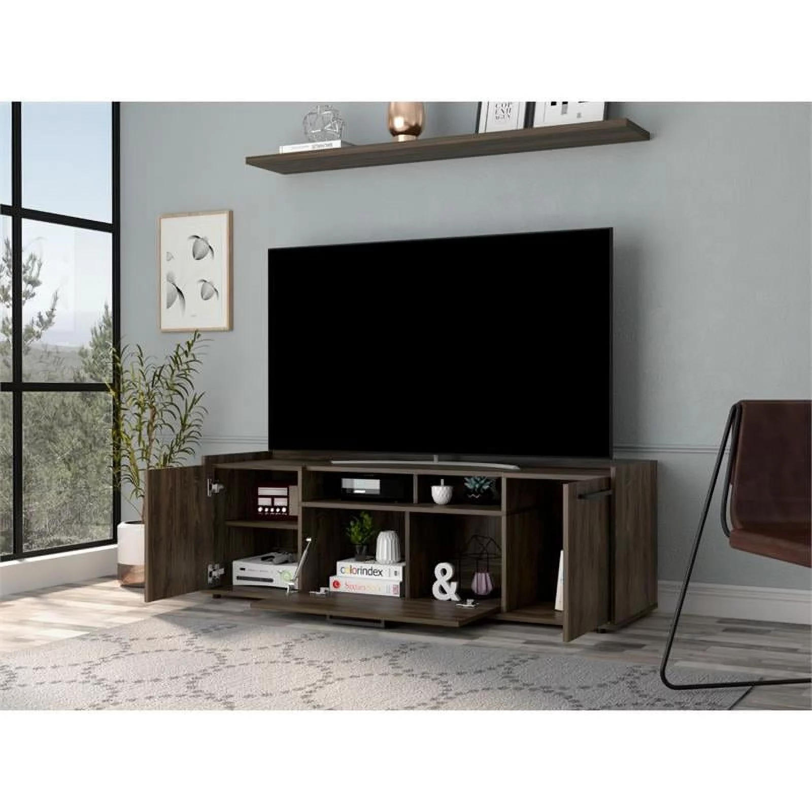 Home Square 2-Piece Set with Lyon Coffee Table & TV Stand in Dark Walnut