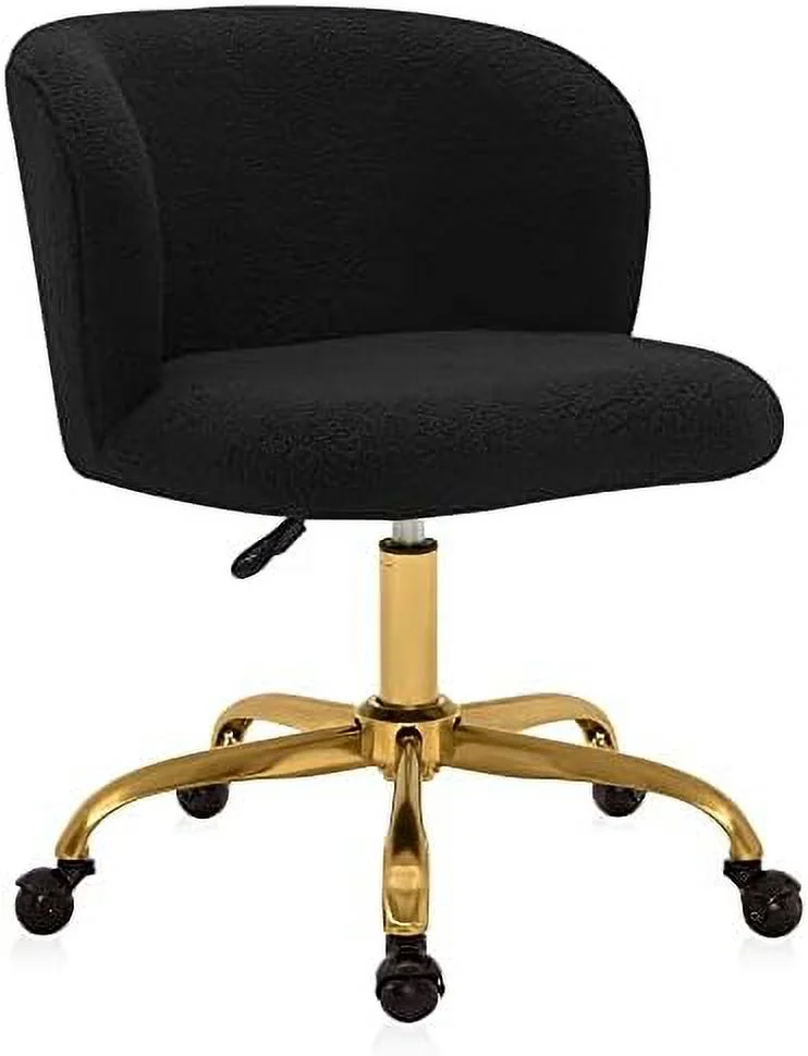 JOMA  Office Chair with Swivel Wheels and Adjustable Height  Upholstered Boucle Desk Chair with Arms Rolling Vanity  Stylish Comfy- Aston (Gold - White)
