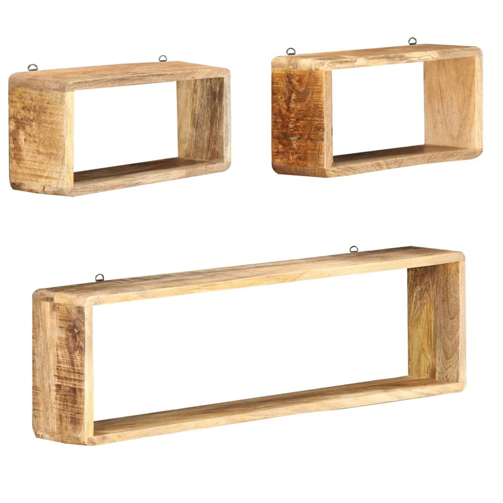 3 Piece Wall Cube Shelf Set Solid Wood Mango
