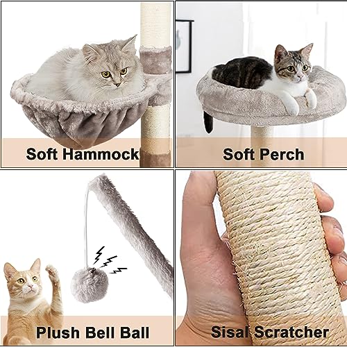 Cat Tree Tower with Litter Box Enclosure, 2-in-1 Wooden Cat Condo with Sisal Scratching Post, Hammock, Brown