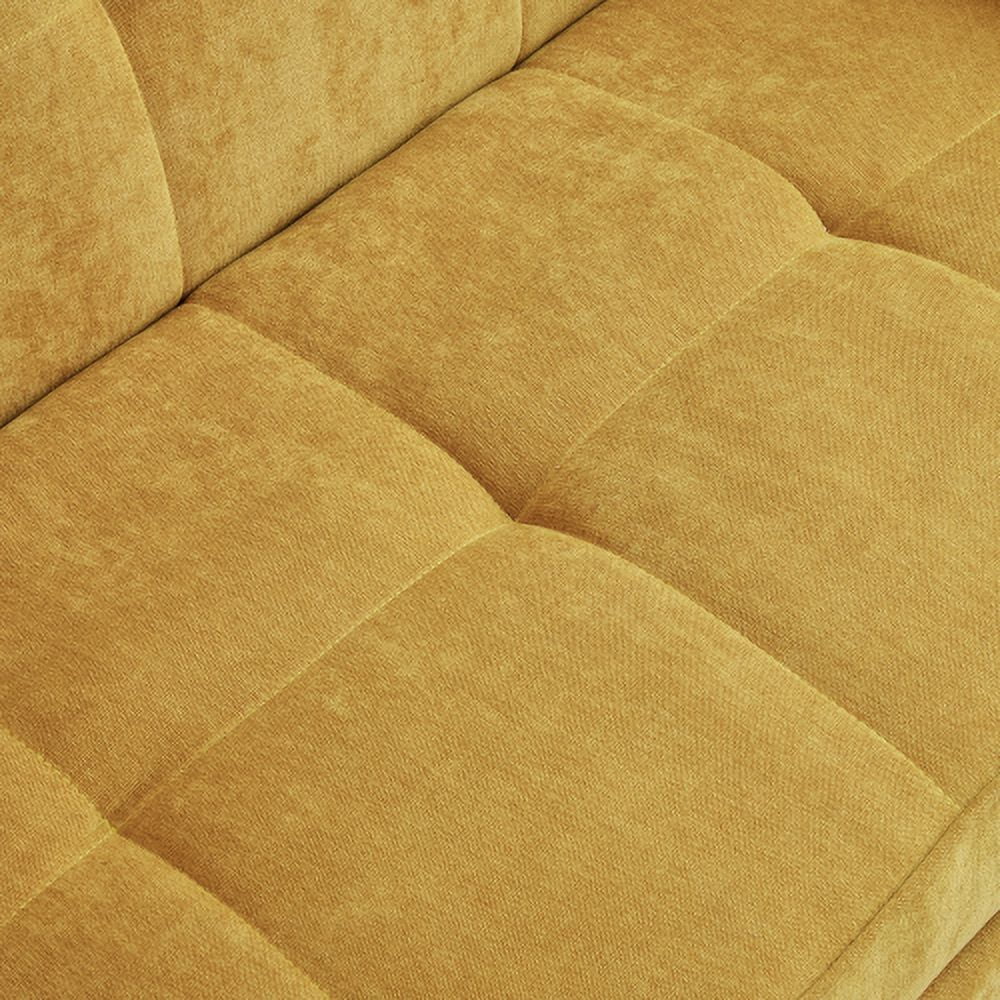 Chenille Fabric Pull-Out Sofa Bed,Sleeper Loveseat Couch With Adjustable Armrests-Yellow