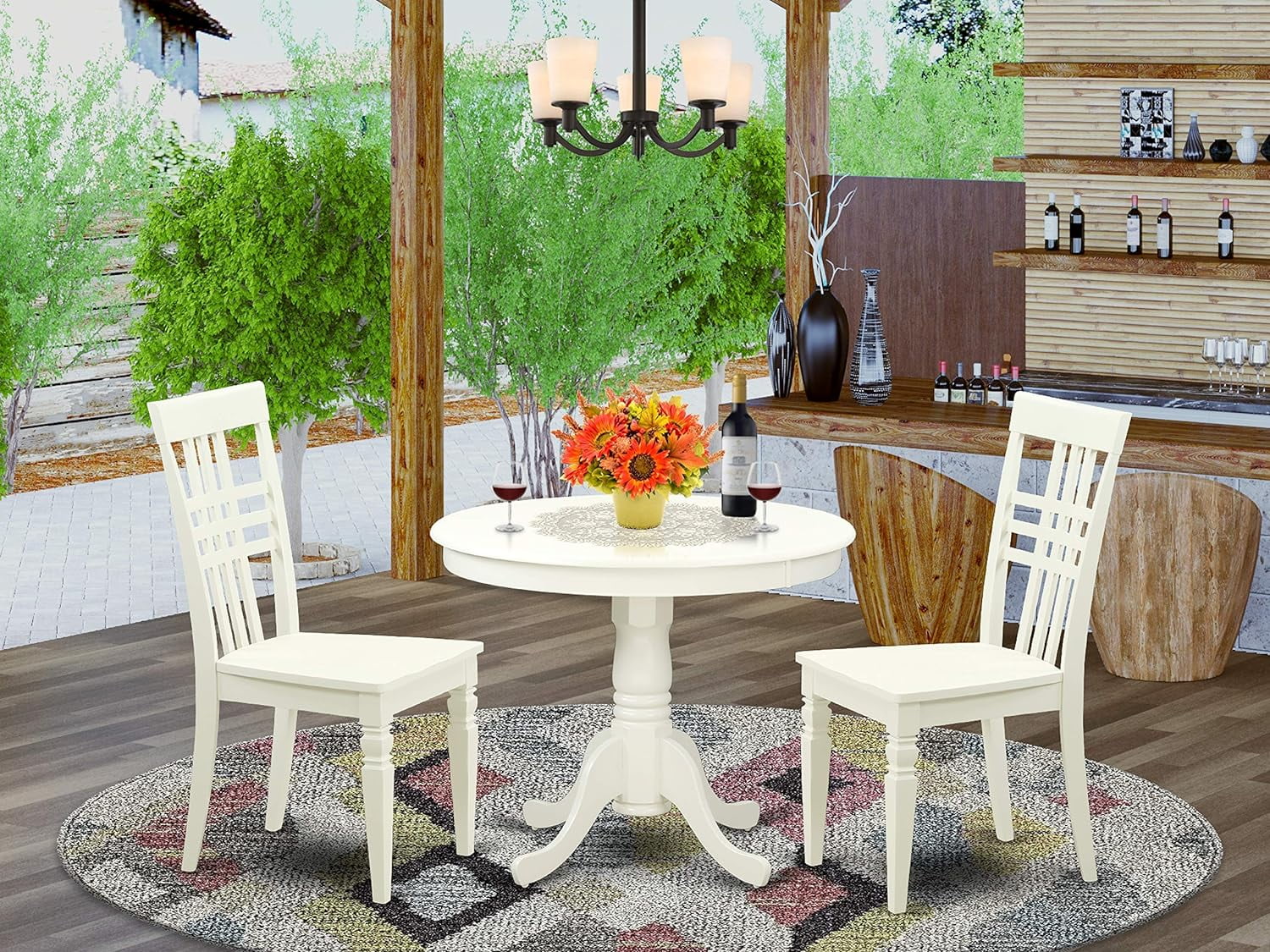 3 Piece Set For Small Spaces Contains A Round Kitchen Table With Pedestal And 2 Dining Chairs, 36X36 Inch, Linen White