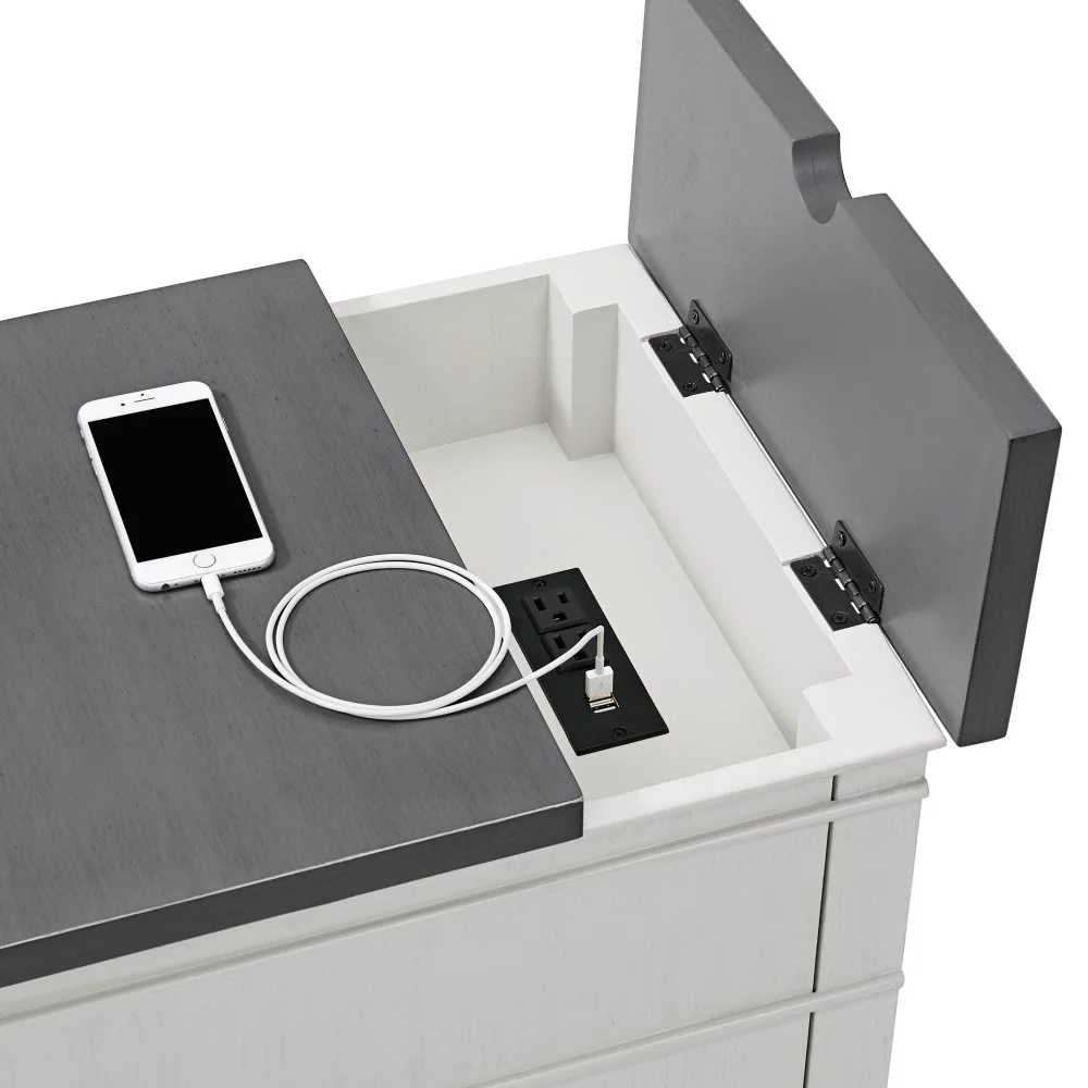 Martin Svensson Home Del Mar Chairside Table with Power, Antique White and Grey