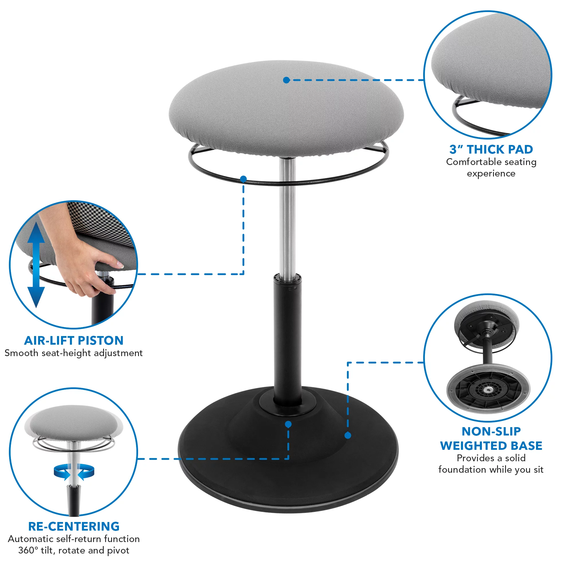 Mount-It! Height Adjustable Standing Desk Stool
