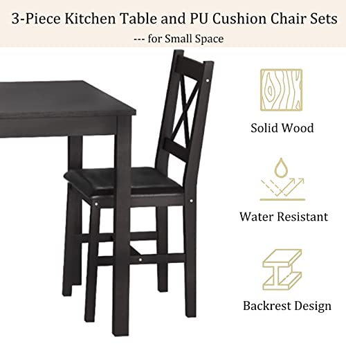 Kitchen Table Set 3 Piece Wooden Dining Table Set for 2 Person Square Table and Chair Small Farmhouse Table Set for Kitchen Restaurant, Brown