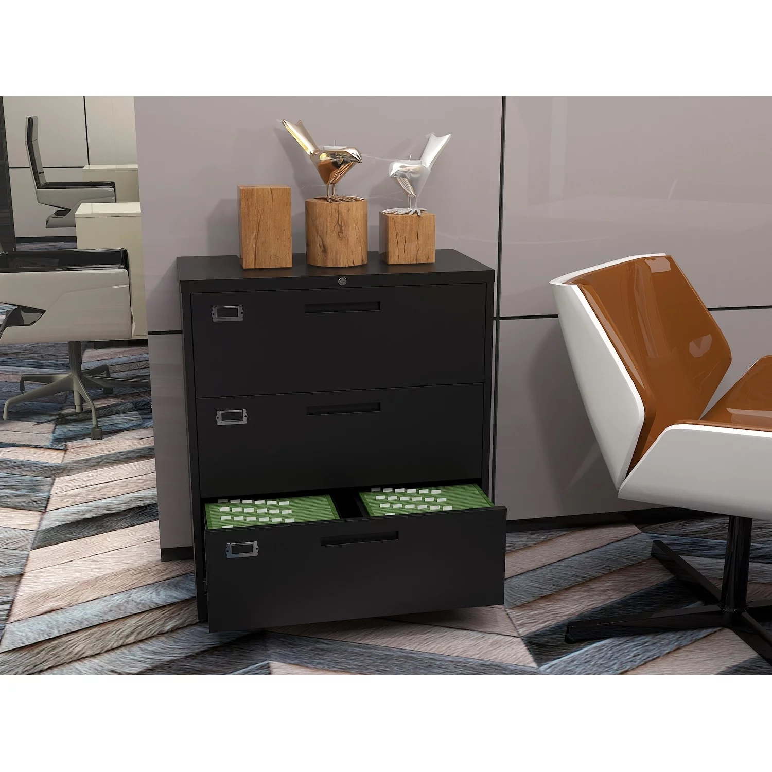 clarencehomeinc Lateral file cabinet 3 drawers Black