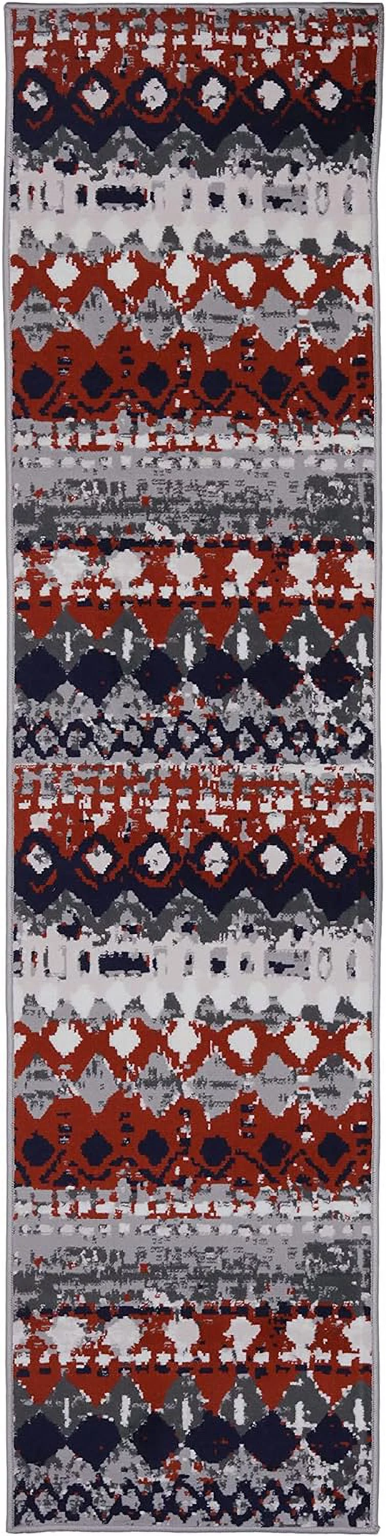 Geometric Pattern Runner Rug - 2 Ft. X 8 Ft, Light Grey, Rustic Theme Distressed Rug | Home Furnishings