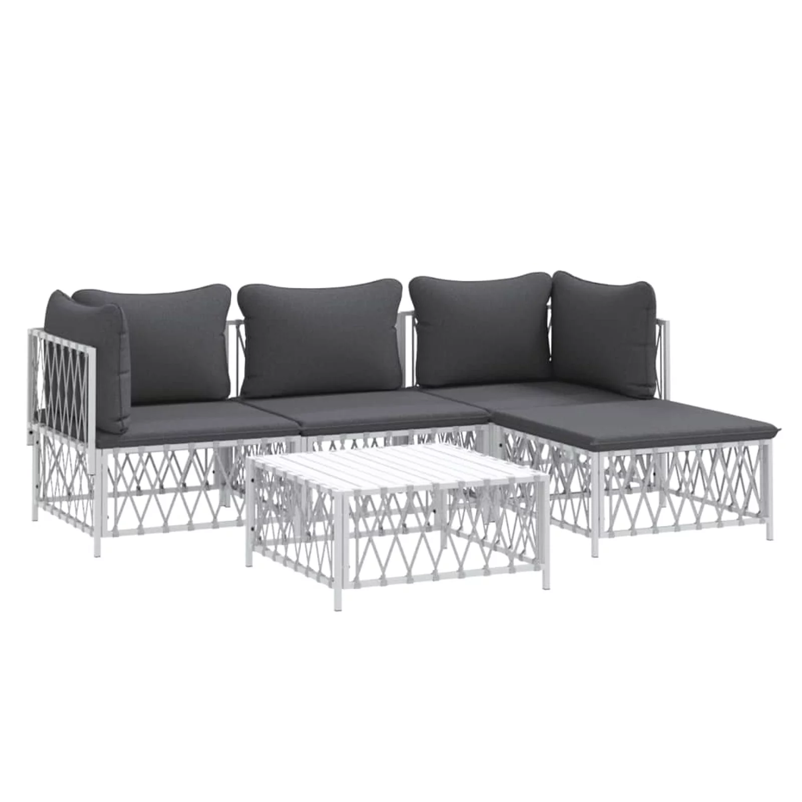 Suzicca 5 Piece Patio Set with Cushions White Steel