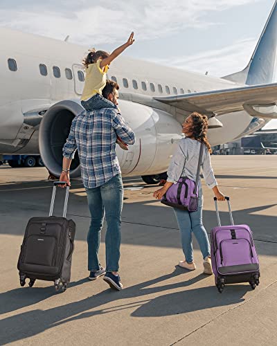 BAGSMART Expandable 20 inch Carry on Luggage Airline Approved, Lightweight Carry on Suitcase with Spinner Wheels, Family Travel Suitcase Set with Duffle Bag-Black