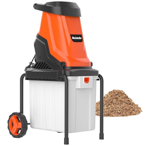 MAXLANDER 15-Amp Electric Wood Chipper, Shredder Mulcher with 50L Collecting Bin, 1.8-Inch Cutting Diameter for Mulching, Composting and Yard Cleanup 15:1 Reduction