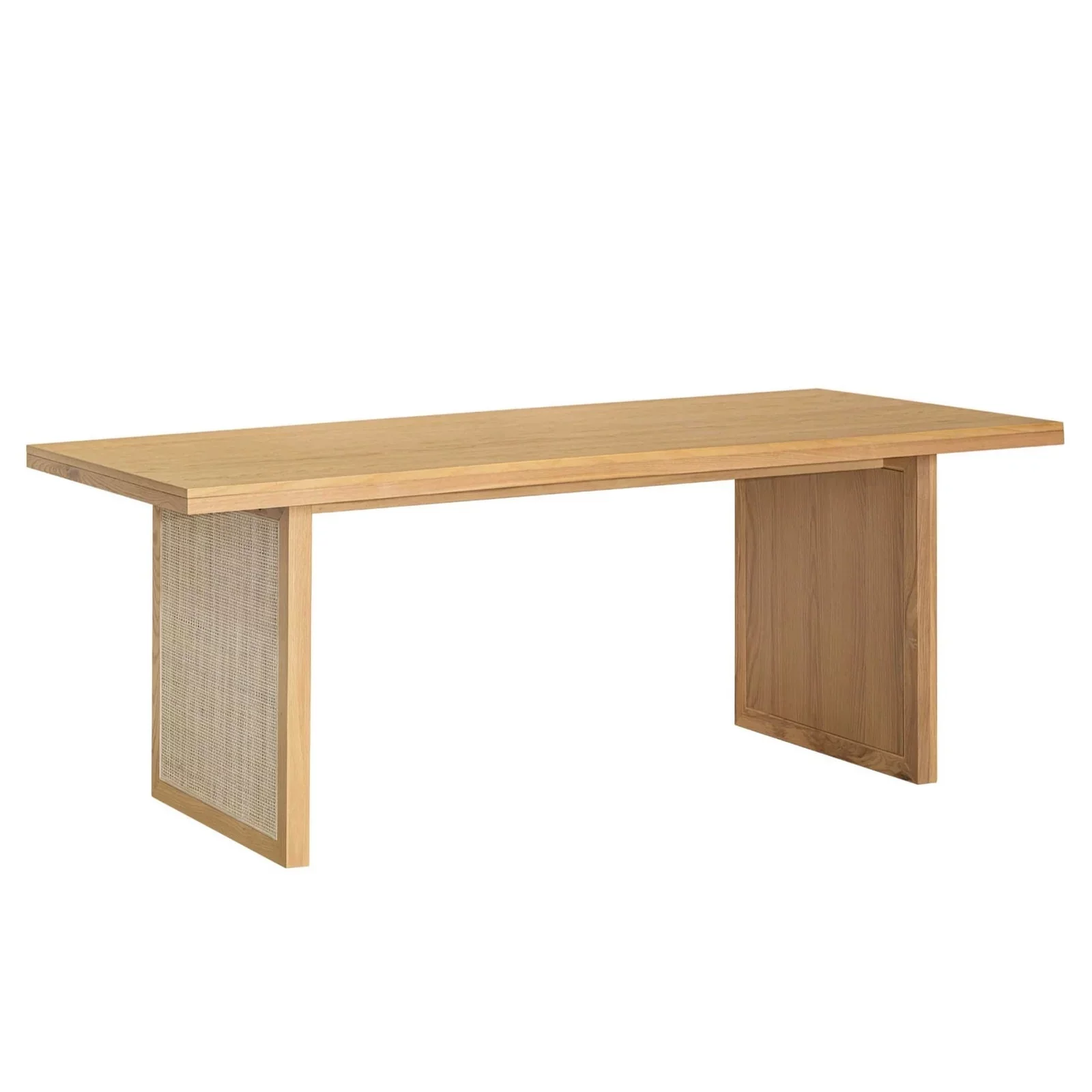 Rattan Natural Oak Wood Dining Table for 6 People