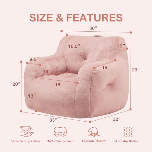 Hobestluk Bean Bag Chair for Adult Small Bean Bag Chairs with Arms Furry Beanbag Chair with Foam Filler Stuffed Bean Bag Sofa for Reading in Bedroom Living Room and Dorms(Pink)