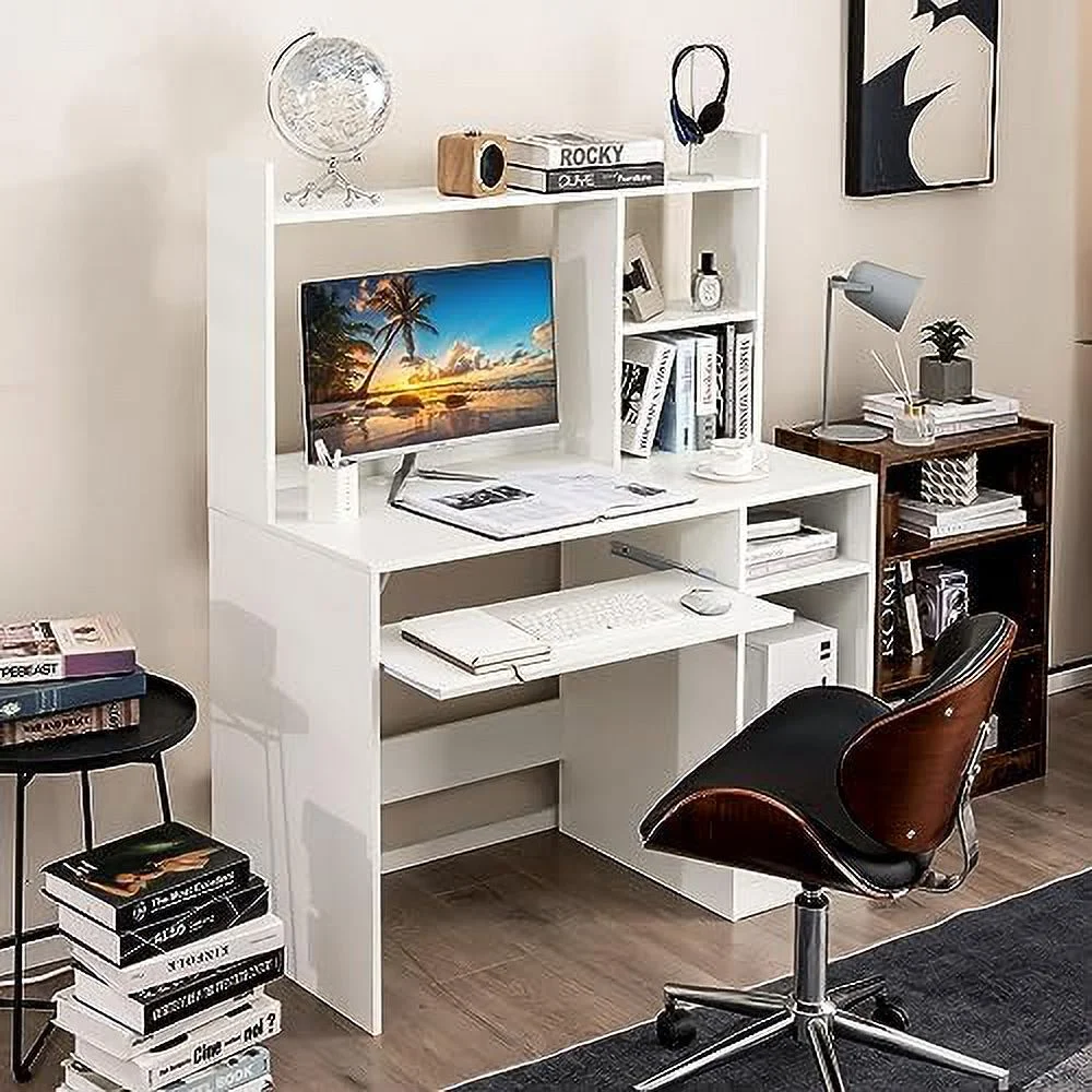 Computer Desk with Hutch  Wood Office Desk with Power Outlet  Keyboard Tray and CPU Stand  Work Desk for  Office  Corner Writing Desk for Small Spaces  Black Desk for Bedroom