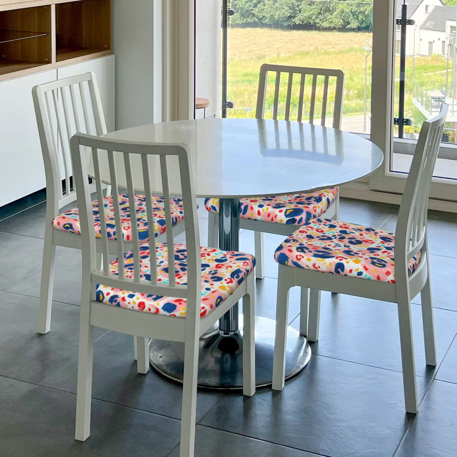 Junzan Hand Painted Abstract Leopard Print Print Dining Chair Seat Covers, Stretch Fitted Dining Room Upholstered Chair Seat Cushion Cover